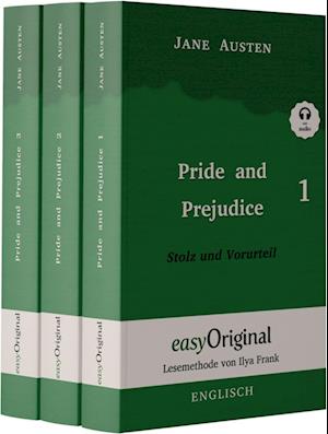 Cover for Jane Austen · Pride and Prejudice / Stolz und Vorurteil - Teile 1-3 Softcover (Buch + 3 MP3 Audio-CD) - Lesemethode von Ilya Frank - Zweisprachige Ausgabe Englisch-Deutsch (Bok) (2023)