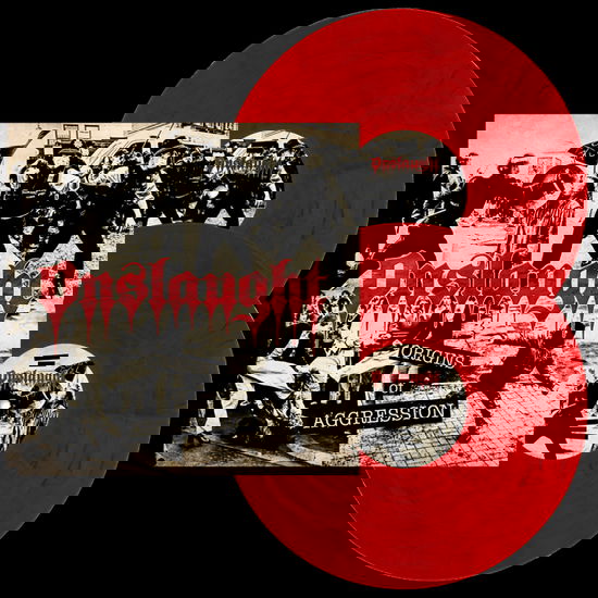 Cover for Onslaught · Origins of Aggression (Phd Exclusive Sanity Red-black Marbled + Autograph Card) (LP) (2025)