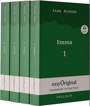 Cover for Jane Austen · Emma - Teile 1-4 (Buch + 4 MP3 Audio-CD) - Lesemethode von Ilya Frank - Zweisprachige Ausgabe Englisch-Deutsch (Book) (2023)