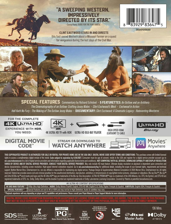 Outlaw Josey Wales - Outlaw Josey Wales - Film - Warner Bros. - 0883929836475 - 29. april 2025