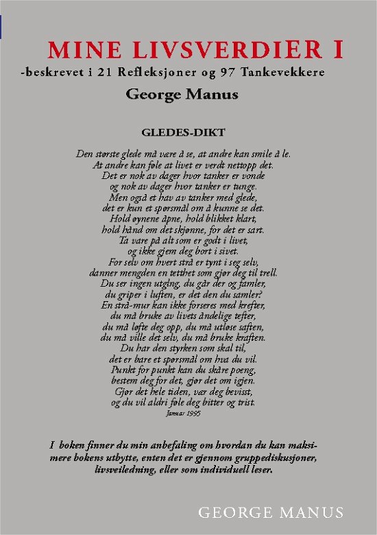 Cover for George Manus · Mine Livsverdier I (Paperback Book) [1. wydanie] (2024)