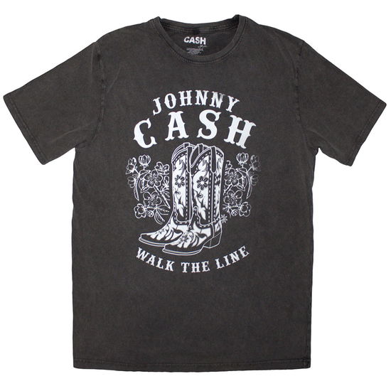 Cover for Johnny Cash · Johnny Cash Unisex Stone Wash T-Shirt: Walk The Line Boots (Charcoal Grey) (T-shirt) [size M]