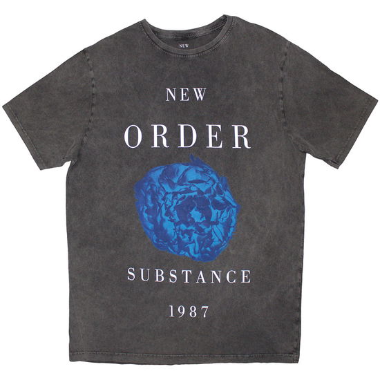 Cover for New Order · New Order Unisex Stone Wash T-Shirt: Substance 1987 (Charcoal Grey) (T-shirt) [size S]