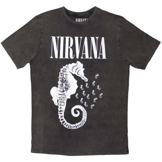 Cover for Nirvana · Nirvana Unisex Stone Wash T-Shirt: Seahorse &amp; Logo Mono (Charcoal Grey) (T-shirt) [size S]