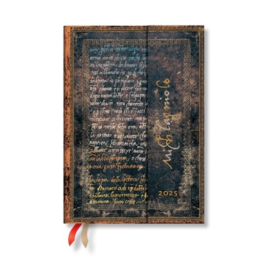 Cover for Paperblanks · Michelangelo, Handwriting (Embellished Manuscripts Collection) Midi 12-month Vertical Hardback Dayplanner 2025 (Wrap Closure) (Hardcover bog) (2024)